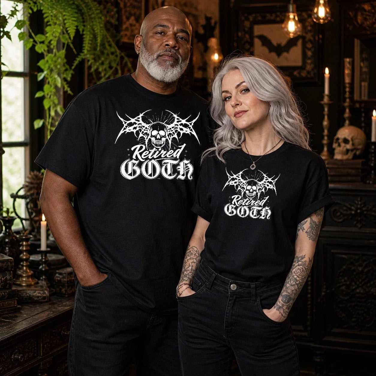 Retired Goth Retro T-Shirt Skater Biker  Punk Y2K Black Size Medium Boho Unisex T-shirt, Sweatshirt, Hoodie, Long Sleeve Tee - T-Shirt, Sweatshirt, Hoodie