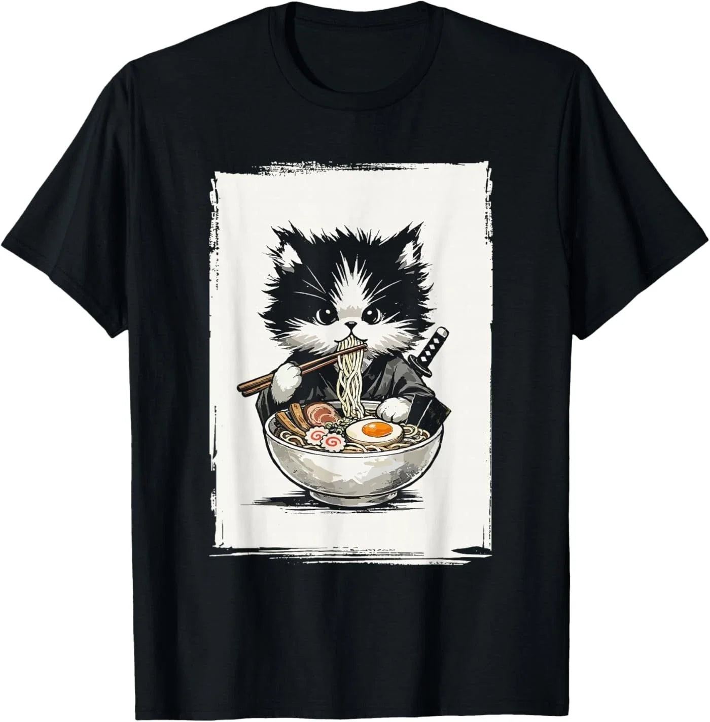Samurai Cat Japanese Art Ramen Novelty Kawaii Funny Cat T-Shirt Unisex T-shirt, Sweatshirt, Hoodie, Long Sleeve Tee - T-Shirt, Sweatshirt, Hoodie