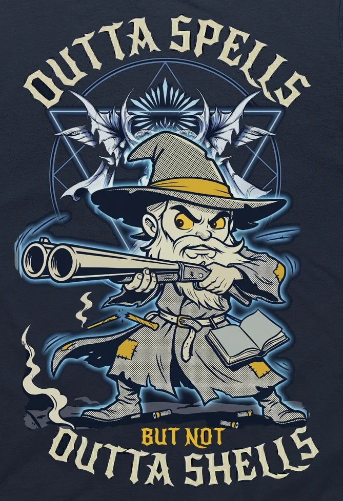 Outta Spells Not Shells Final Fantasy Shotgun Dungeons Dragons rpg T-Shirt Tee Unisex T-shirt, Sweatshirt, Hoodie, Long Sleeve Tee - T-Shirt, Sweatshirt, Hoodie