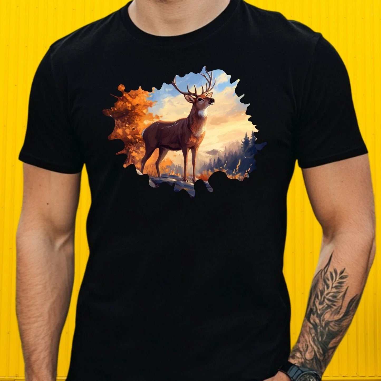 Men's Deer in Nature Motif Cotton T-Shirt Size XS to 5XL Unisex T-shirt, Sweatshirt, Hoodie, Long Sleeve Tee - T-Shirt, Sweatshirt, Hoodie