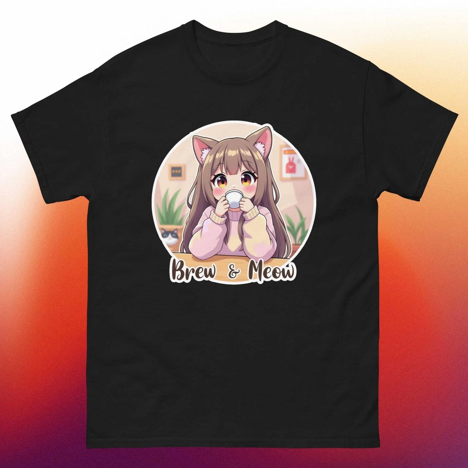 Kawaii Anime Cat Girl Coffee Lover Design C - Unisex Short Sleeve T-Shirt Unisex T-shirt, Sweatshirt, Hoodie, Long Sleeve Tee - T-Shirt, Sweatshirt, Hoodie