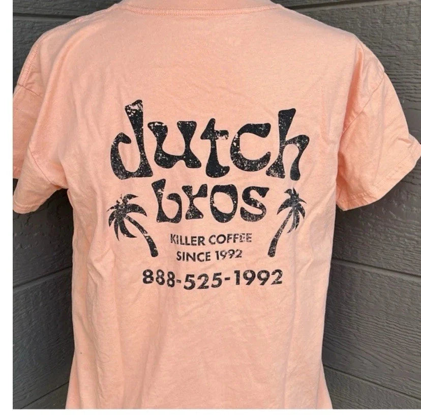 Dutch Bros Killer Coffee T Shirt Salmon Color Mens Large Broista Shirt Number Unisex T-shirt, Sweatshirt, Hoodie, Long Sleeve Tee - T-Shirt, Sweatshirt, Hoodie
