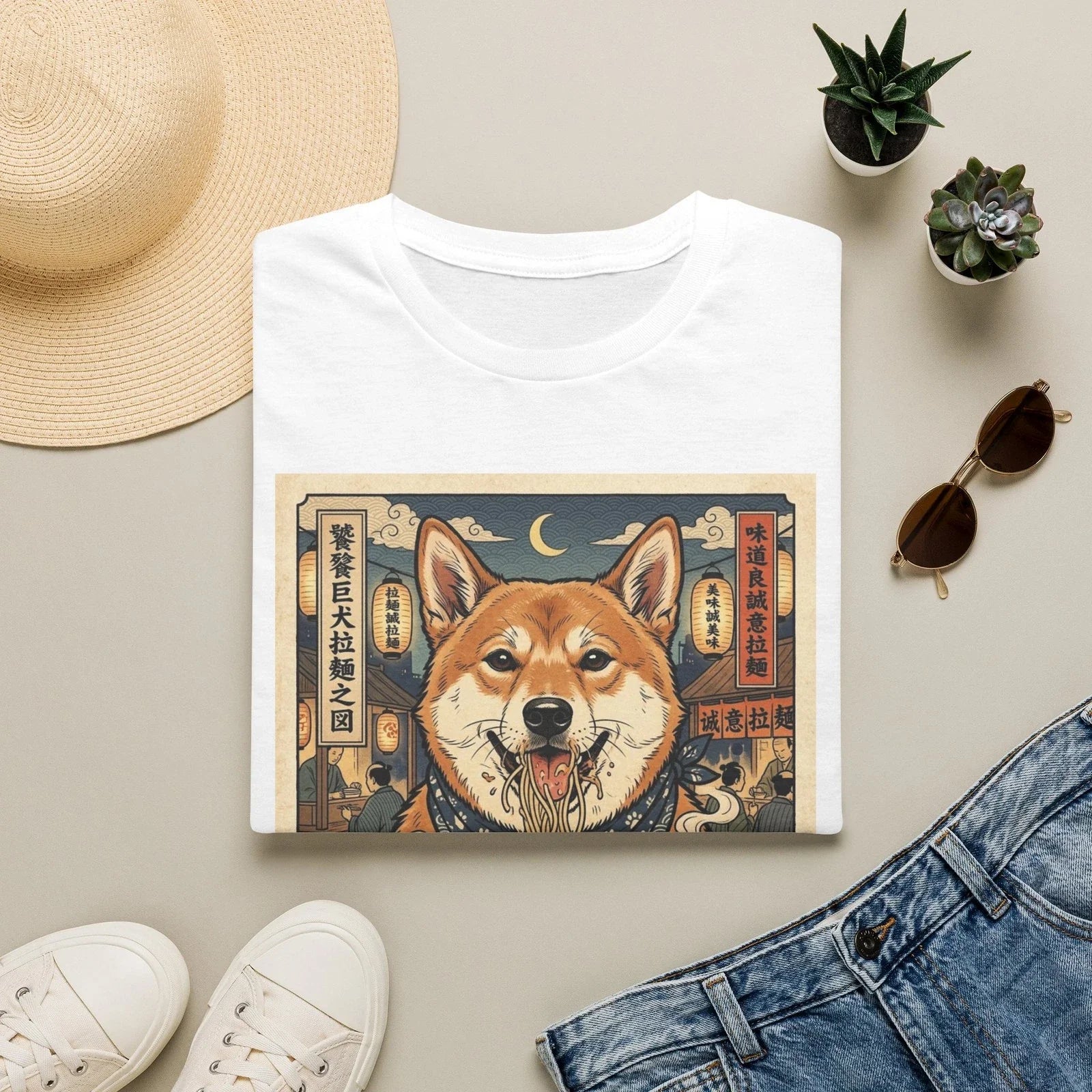Carolina Dog Ramen Poster T-Shirt | Japanese Dog Art, Fox Inu Tee Unisex T-shirt, Sweatshirt, Hoodie, Long Sleeve Tee - T-Shirt, Sweatshirt, Hoodie