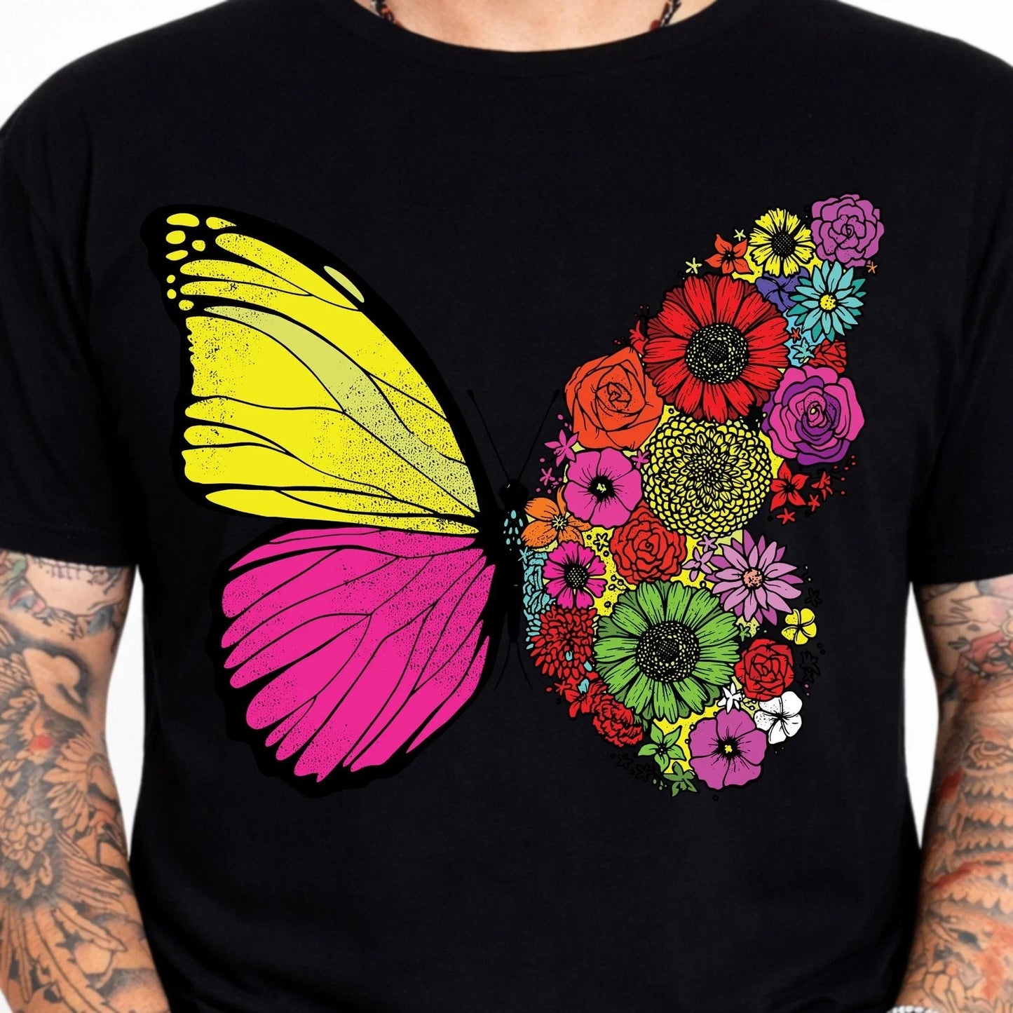 Butterfly Floral Wildflower Boho Nature Garden Sunflower Rose Graphic T-Shirt . Unisex T-shirt, Sweatshirt, Hoodie, Long Sleeve Tee - T-Shirt, Sweatshirt, Hoodie