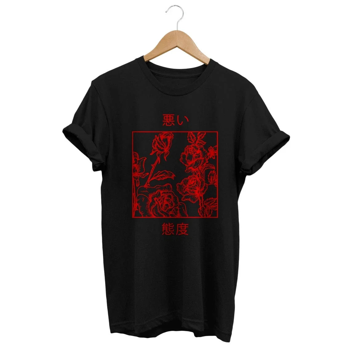 Japanese Red Roses T-shirt, Bad Attitudes Aesthetic Shirt, Japan Streetwear, Unisex T-shirt, Sweatshirt, Hoodie, Long Sleeve Tee - T-Shirt, Sweatshirt, Hoodie