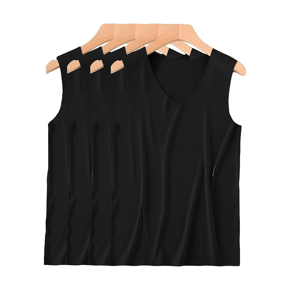 Mens Solid Color V Neck Sleeveless Ice Silk Vest For Vacation And Daily Unisex T-shirt, Sweatshirt, Hoodie, Long Sleeve Tee - T-Shirt, Sweatshirt, Hoodie