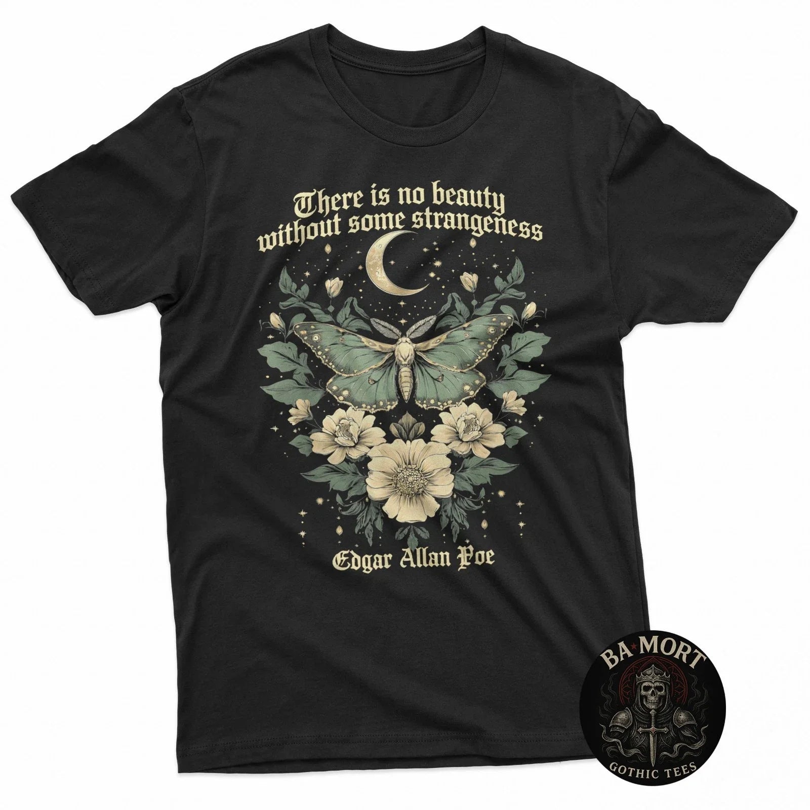 Dark Academia Aesthetic Edgar Allan Poe Moth Moon T-Shirt Unisex T-shirt, Sweatshirt, Hoodie, Long Sleeve Tee - T-Shirt, Sweatshirt, Hoodie