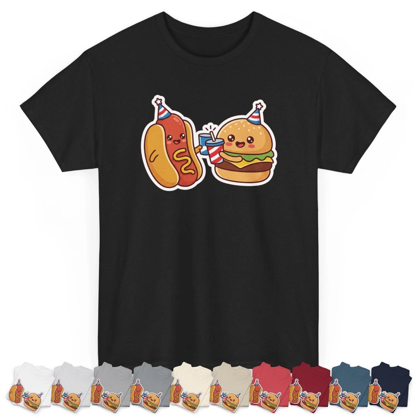 Mens Womens KAWAII Hot Dog & Burger Party Crewneck graphic T July 4th 250th 2026 Unisex T-shirt, Sweatshirt, Hoodie, Long Sleeve Tee - T-Shirt, Sweatshirt, Hoodie