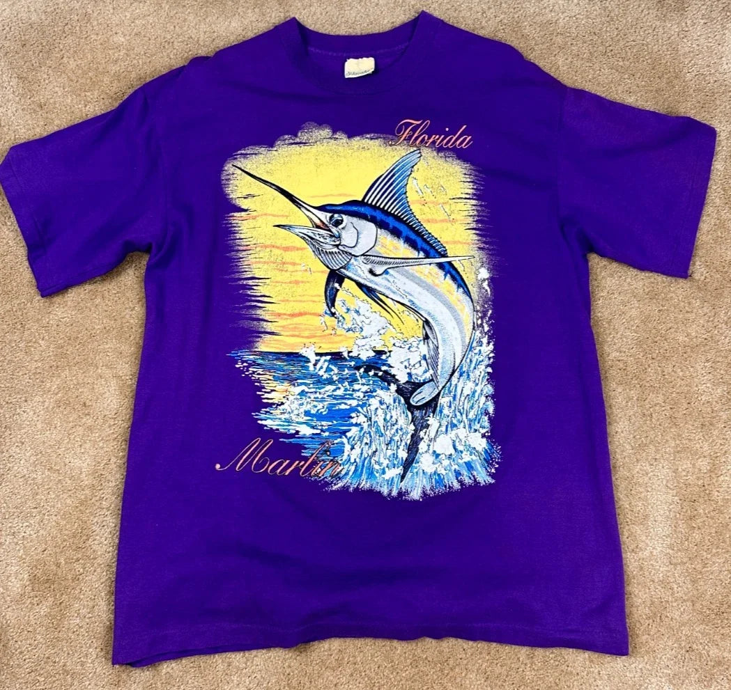 Vintage Florida Marlin Tourist T-Shirt Adult Large Purple 90's Deadstock Ocean Unisex T-shirt, Sweatshirt, Hoodie, Long Sleeve Tee - T-Shirt, Sweatshirt, Hoodie