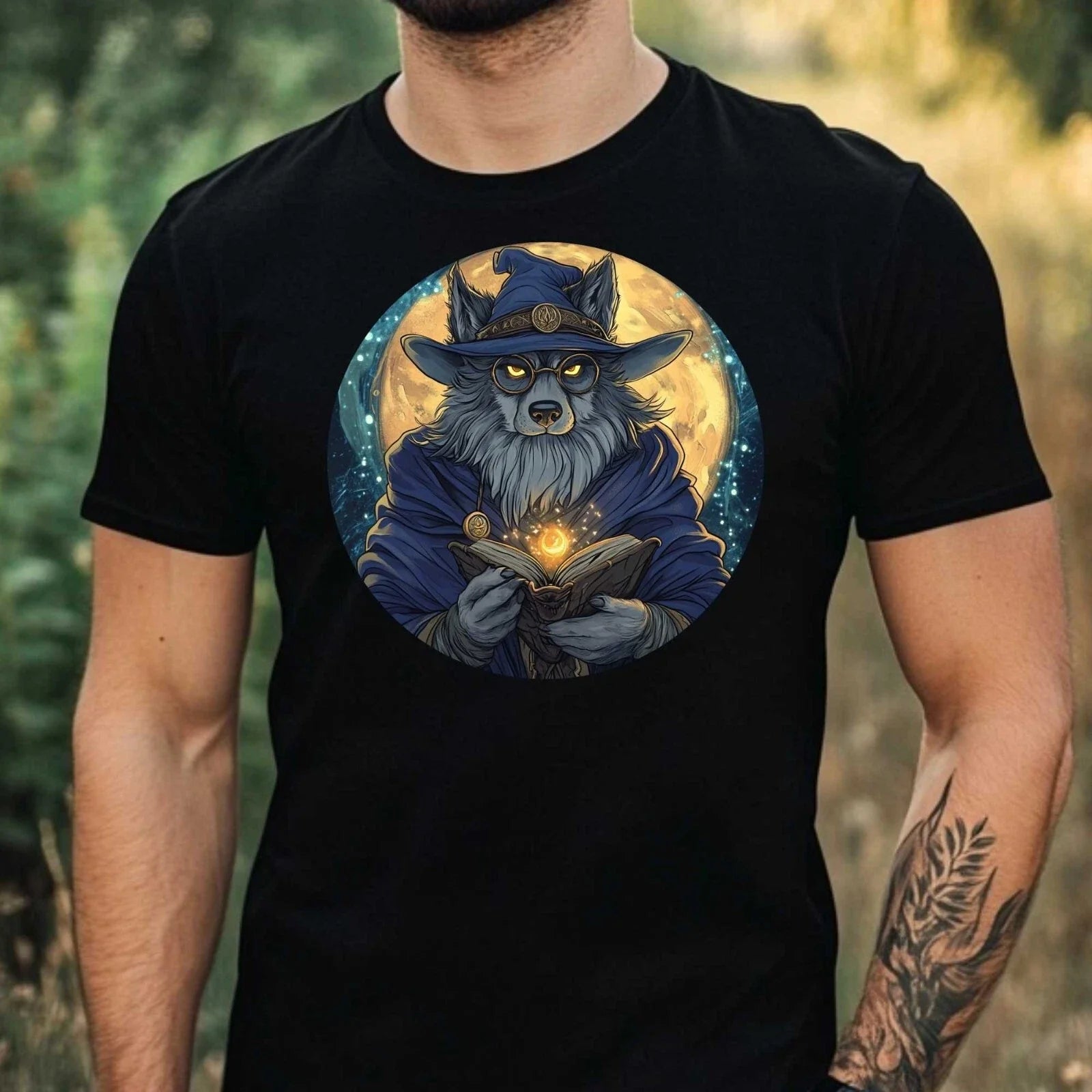 Men's Magic Wolf Wizard Motif Cotton T-Shirt Size XS to 5XL Unisex T-shirt, Sweatshirt, Hoodie, Long Sleeve Tee - T-Shirt, Sweatshirt, Hoodie