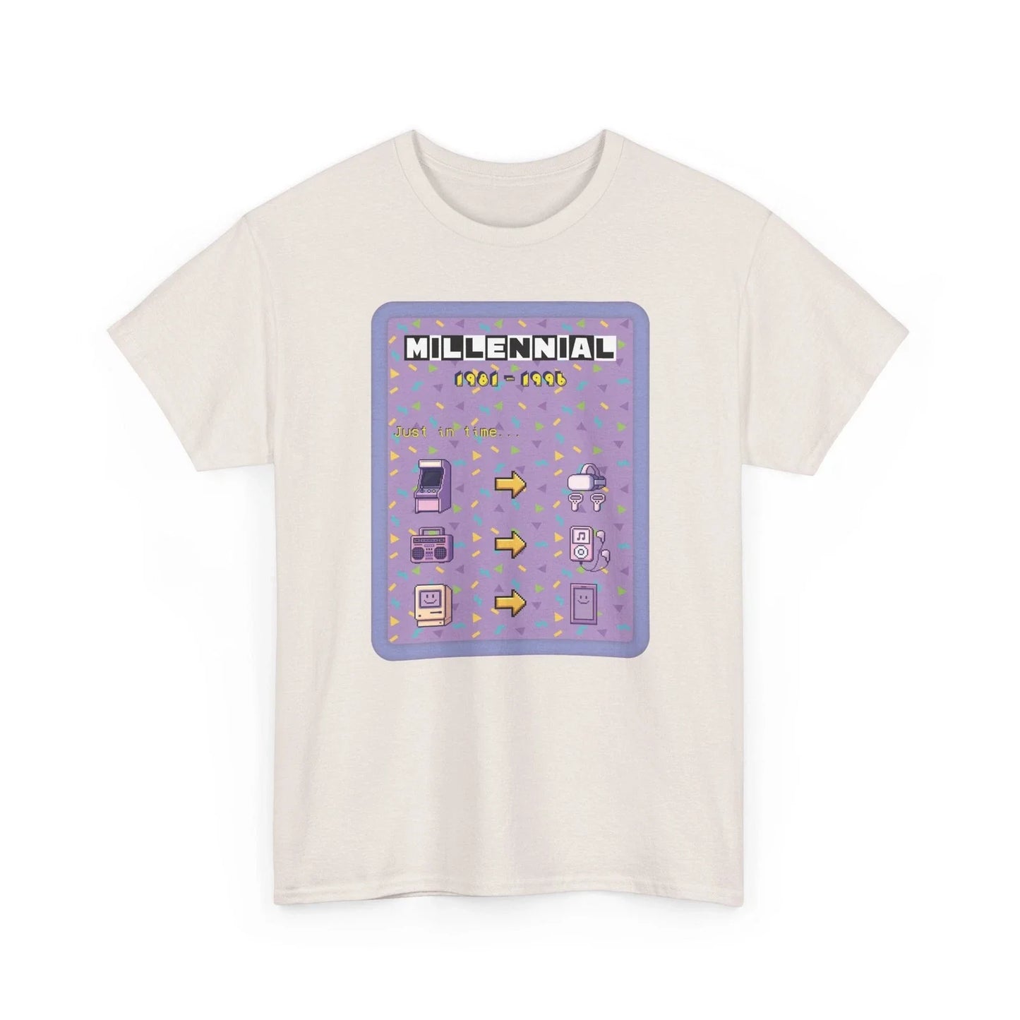 Millennial Tech Evolution Retro Tee - Purple Backdrop Unisex T-shirt, Sweatshirt, Hoodie, Long Sleeve Tee - T-Shirt, Sweatshirt, Hoodie