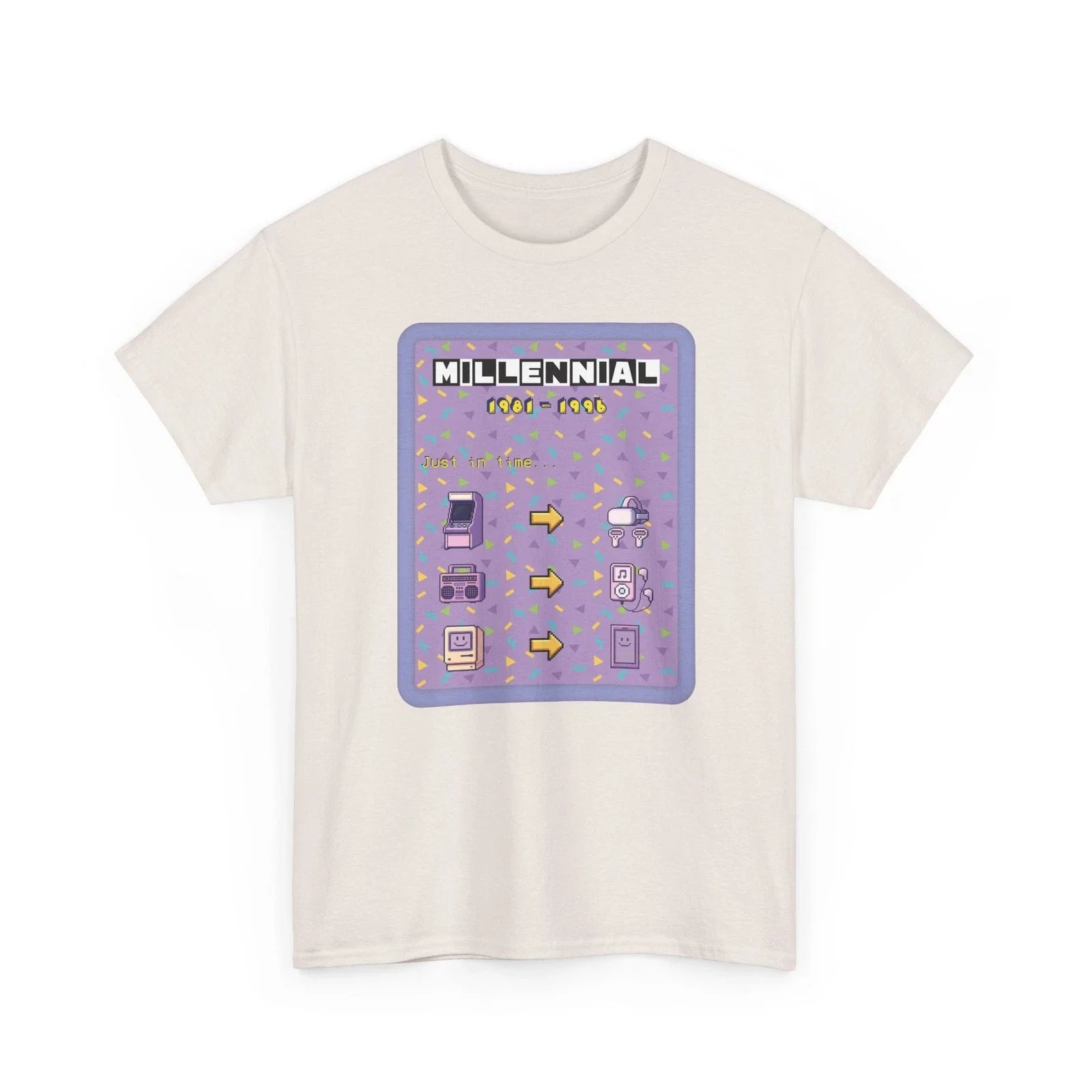 Millennial Tech Evolution Retro Tee - Purple Backdrop Unisex T-shirt, Sweatshirt, Hoodie, Long Sleeve Tee - T-Shirt, Sweatshirt, Hoodie