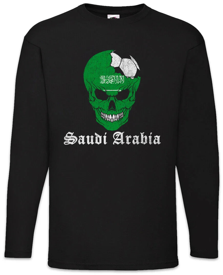 Saudi Arabia Football Skull I Men's Long Sleeve T-Shirt Soccer Flag World Unisex T-shirt, Sweatshirt, Hoodie, Long Sleeve Tee - T-Shirt, Sweatshirt, Hoodie