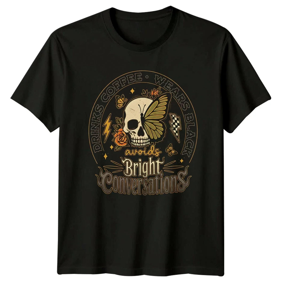 Drinks Coffee Wears Black Avoids T-Shirt Sarcastic Introvert Coffee Lifestyle Unisex T-shirt, Sweatshirt, Hoodie, Long Sleeve Tee - T-Shirt, Sweatshirt, Hoodie