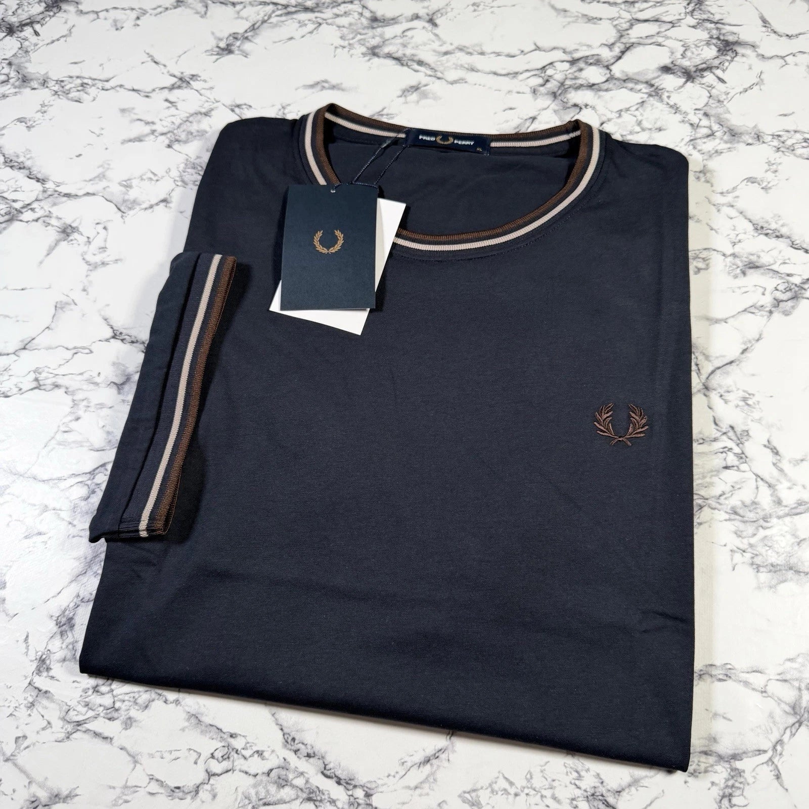 FRED PERRY Mens Navy Blue Twin Tipped T Shirt SIZE XL M1588V 52A BNWT Unisex T-shirt, Sweatshirt, Hoodie, Long Sleeve Tee - T-Shirt, Sweatshirt, Hoodie