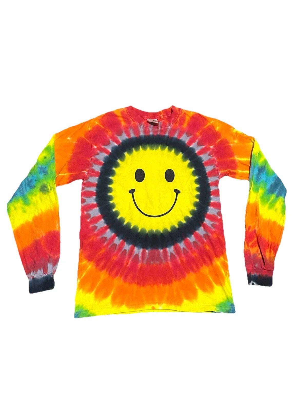 Vintage Anvil Tag Tie Dye Smiley Long Sleeve T Shirt Small 90s Hippie Skater Unisex T-shirt, Sweatshirt, Hoodie, Long Sleeve Tee - T-Shirt, Sweatshirt, Hoodie