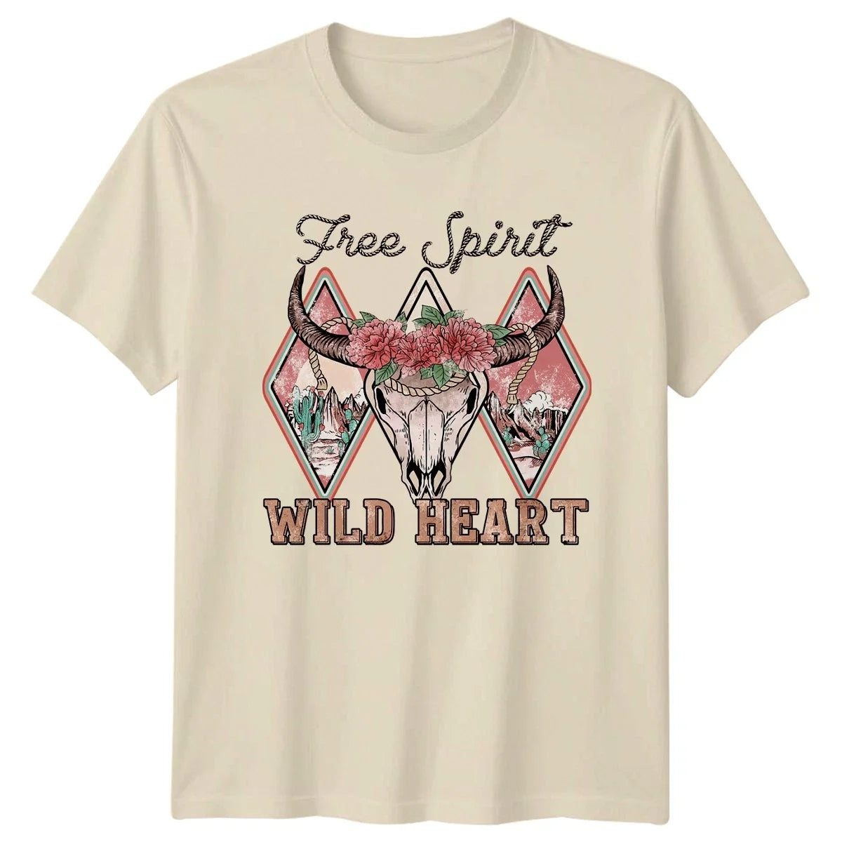 Free Spirit Wild Heart Womens T-Shirt Boho Cow Skull Western Lifestyle Unisex T-shirt, Sweatshirt, Hoodie, Long Sleeve Tee - T-Shirt, Sweatshirt, Hoodie