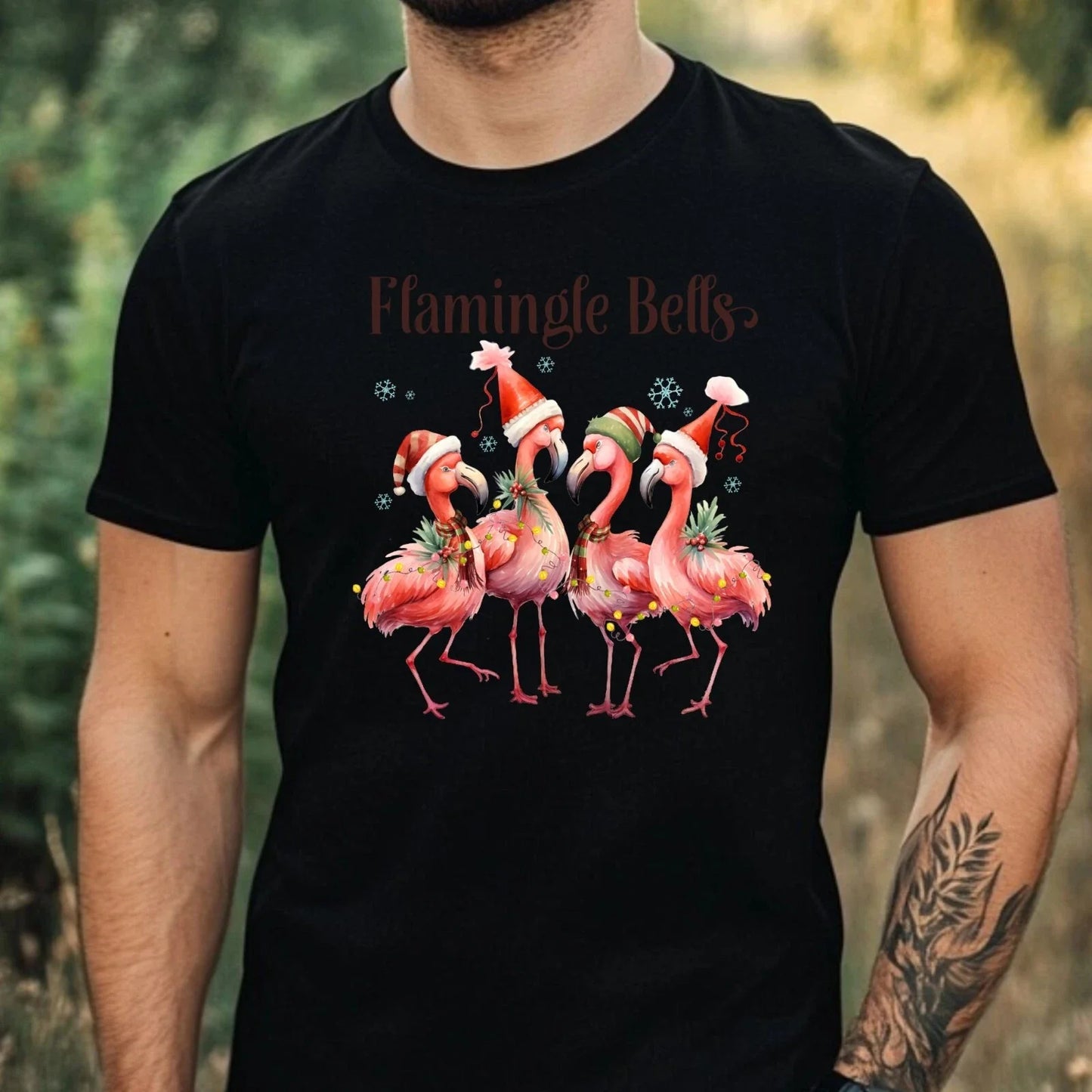 Mens Christmas Flamingo Print Cotton T-Shirt Size XS to 5XL Unisex T-shirt, Sweatshirt, Hoodie, Long Sleeve Tee - T-Shirt, Sweatshirt, Hoodie