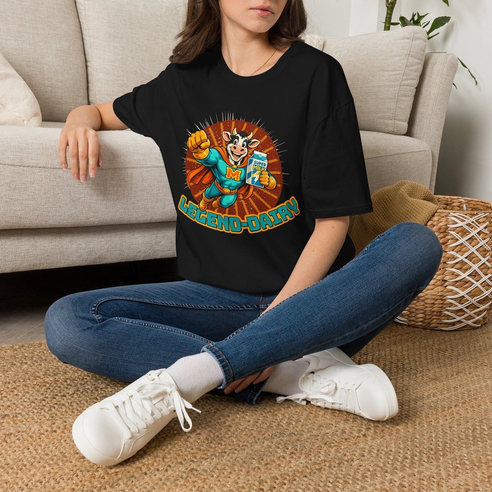 Legend-Dairy Superhero Cow Retro Vintage Funny Dairy Pun T-shirt Unisex T-shirt, Sweatshirt, Hoodie, Long Sleeve Tee - T-Shirt, Sweatshirt, Hoodie