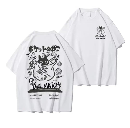 Men XL Cartoon T-Shirts 2024 Summer Harajuku Kawaii Cat Printed Short Sleeve Unisex T-shirt, Sweatshirt, Hoodie, Long Sleeve Tee - T-Shirt, Sweatshirt, Hoodie