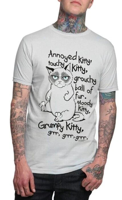 Grumpy Cat Mens Grumpy Kitty Annoyed Kitty Grr Grr Gray Shirt New XS Unisex T-shirt, Sweatshirt, Hoodie, Long Sleeve Tee - T-Shirt, Sweatshirt, Hoodie