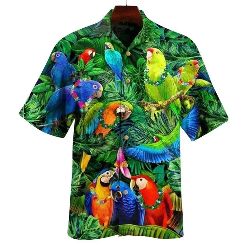 Mens Button Down Parrot Jungle Hawaiian Top Novelty Macaw Tropical Gift Shirt Unisex T-shirt, Sweatshirt, Hoodie, Long Sleeve Tee - T-Shirt, Sweatshirt, Hoodie
