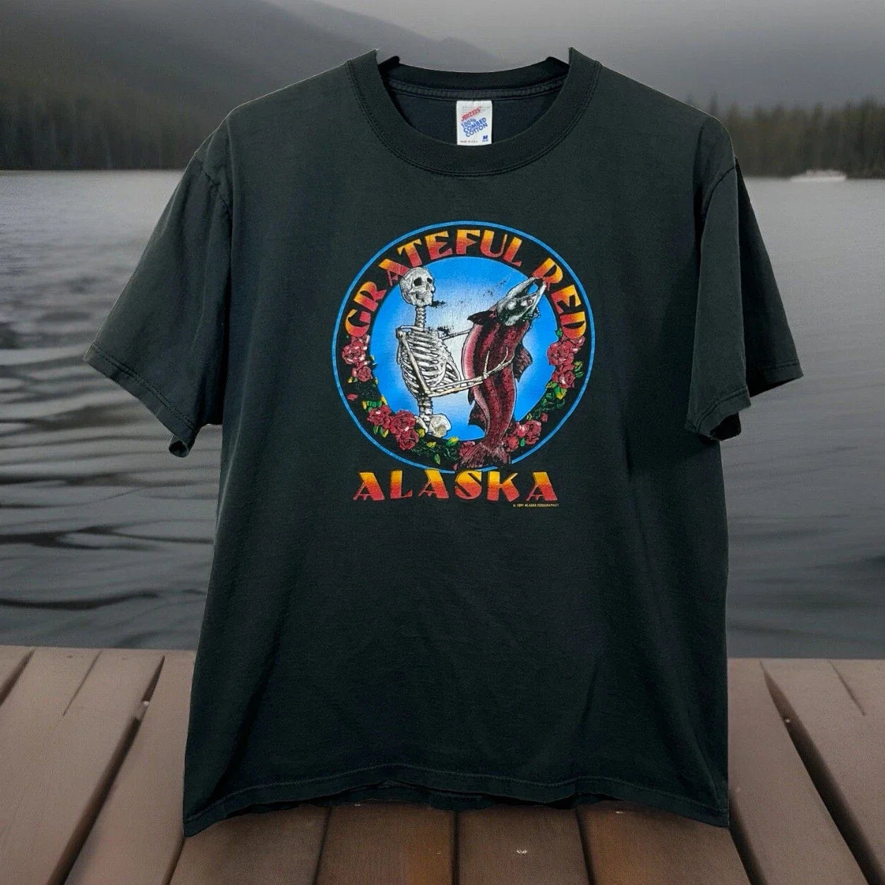 Vintage Grateful Red Alaska Fishing T-Shirt 1991 Dead Head Salmon 1991 90's Tee Unisex T-shirt, Sweatshirt, Hoodie, Long Sleeve Tee - T-Shirt, Sweatshirt, Hoodie
