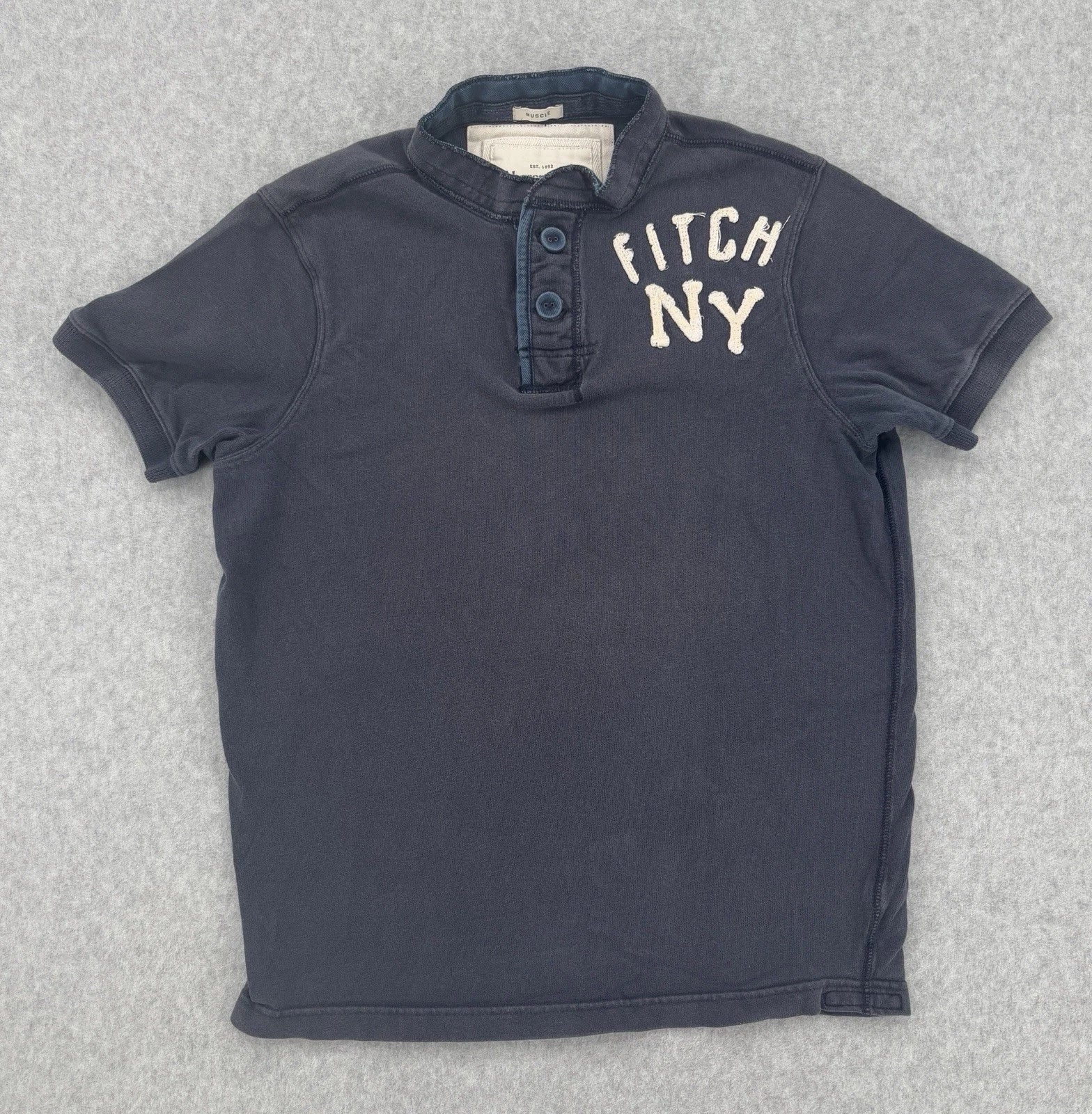 Abercrombie & Fitch Y2K Fitch NY Henley Shirt Navy Blue Muscle Fit Size S Unisex T-shirt, Sweatshirt, Hoodie, Long Sleeve Tee - T-Shirt, Sweatshirt, Hoodie