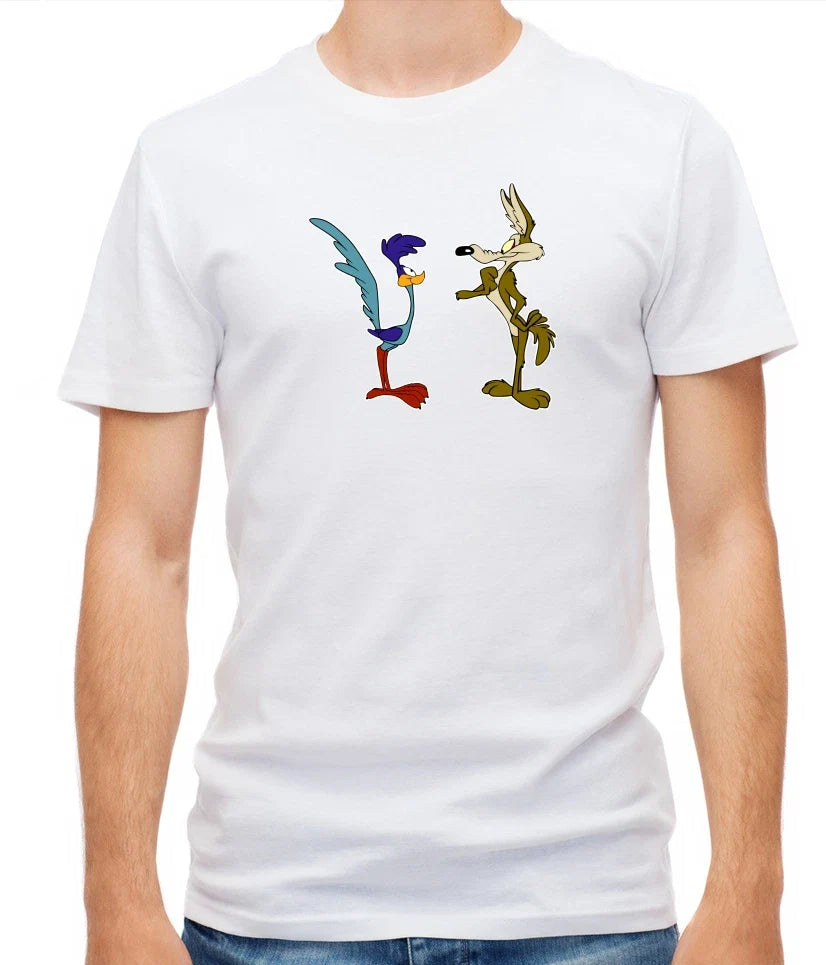 Coyote Road Runner Cartoon Characters White/Black Short Sleeve Men T Shirt P117 Unisex T-shirt, Sweatshirt, Hoodie, Long Sleeve Tee - T-Shirt, Sweatshirt, Hoodie