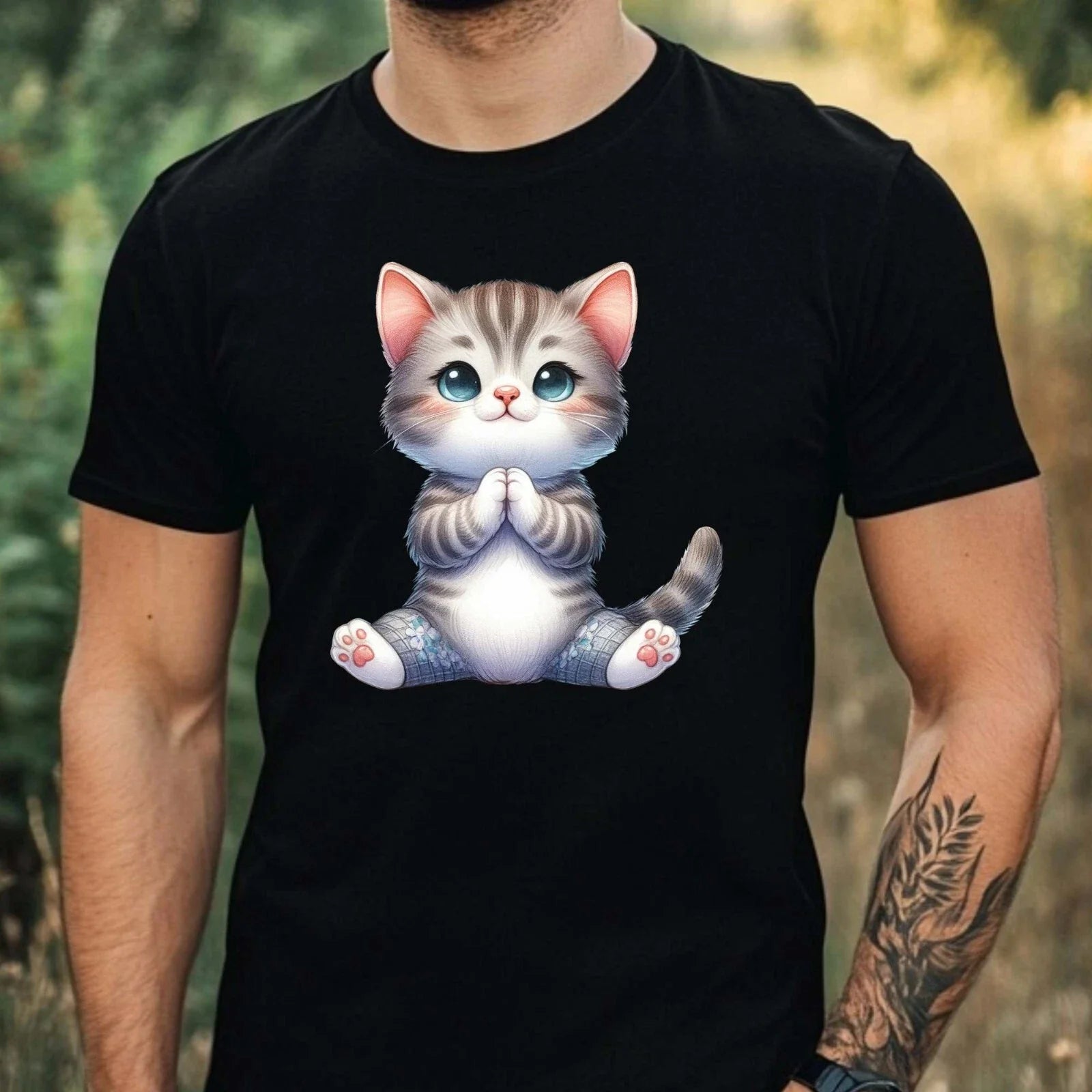 Mens Cat Yoga Print Cotton T-Shirt Size XS to 5XL Unisex T-shirt, Sweatshirt, Hoodie, Long Sleeve Tee - T-Shirt, Sweatshirt, Hoodie