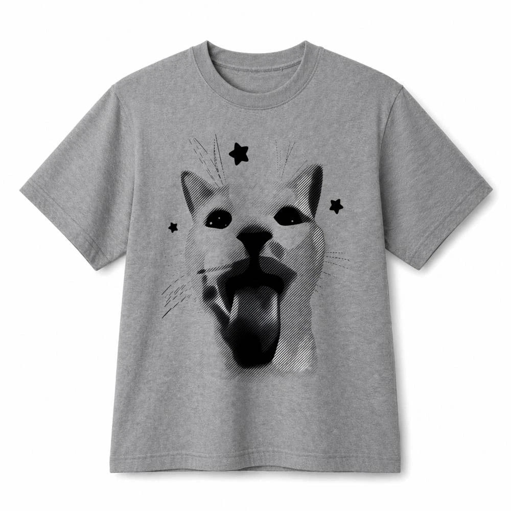 Funny Cat Face With Stars Meme Casual Retro Graphic Cotton T-Shirt Unisex Unisex T-shirt, Sweatshirt, Hoodie, Long Sleeve Tee - T-Shirt, Sweatshirt, Hoodie