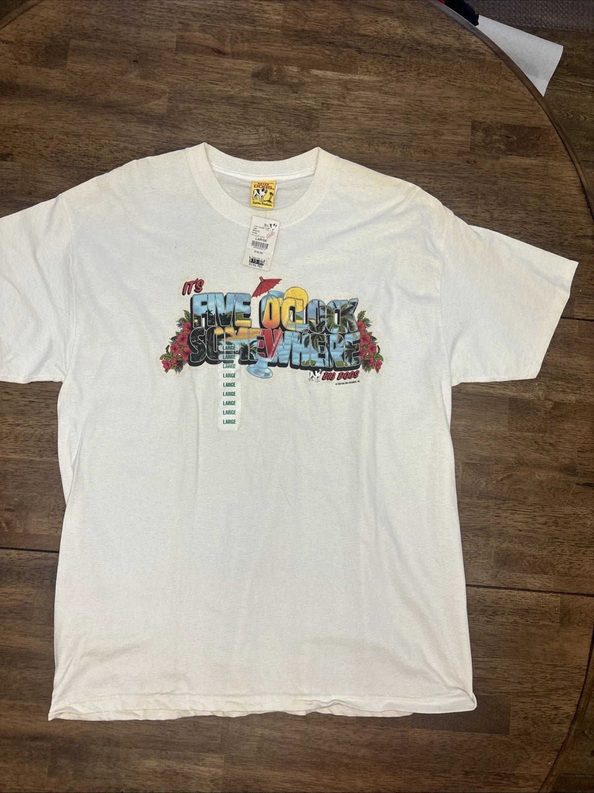 Vintage Y2K  Big Dogs T-Shirt Mens Large Its Five O'Clock Somewhere White NEW Unisex T-shirt, Sweatshirt, Hoodie, Long Sleeve Tee - T-Shirt, Sweatshirt, Hoodie