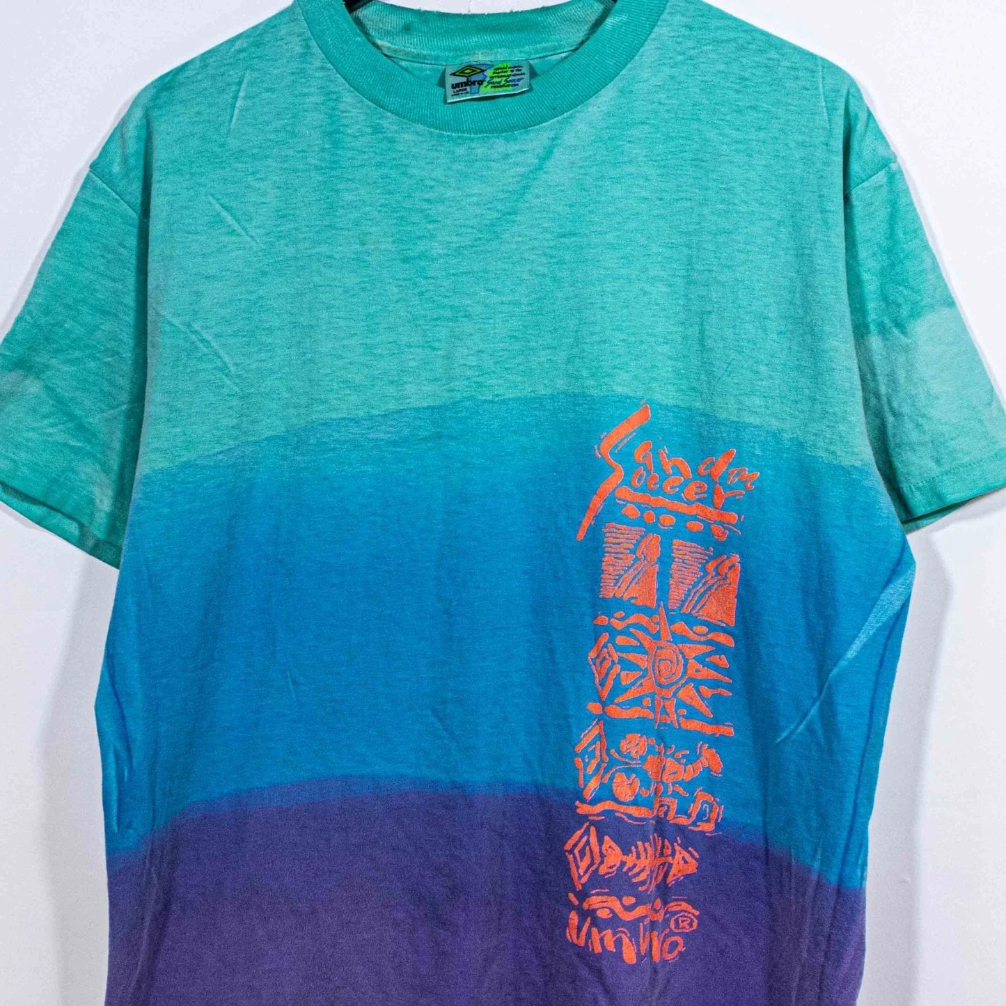 Vintage Umbro Beach Soccer T-Shirt Large Tie Dye Neon Pastel 90s Y2K Surf Style Unisex T-shirt, Sweatshirt, Hoodie, Long Sleeve Tee - T-Shirt, Sweatshirt, Hoodie