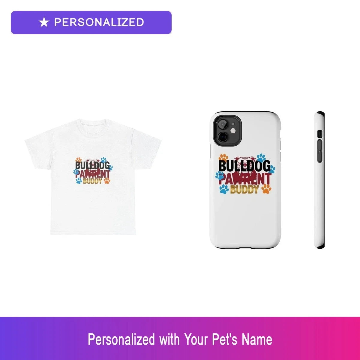 Custom Bulldog Paw Print Gift Set Shirt Phone Case Personalized Pet Easter Gift Unisex T-shirt, Sweatshirt, Hoodie, Long Sleeve Tee - T-Shirt, Sweatshirt, Hoodie