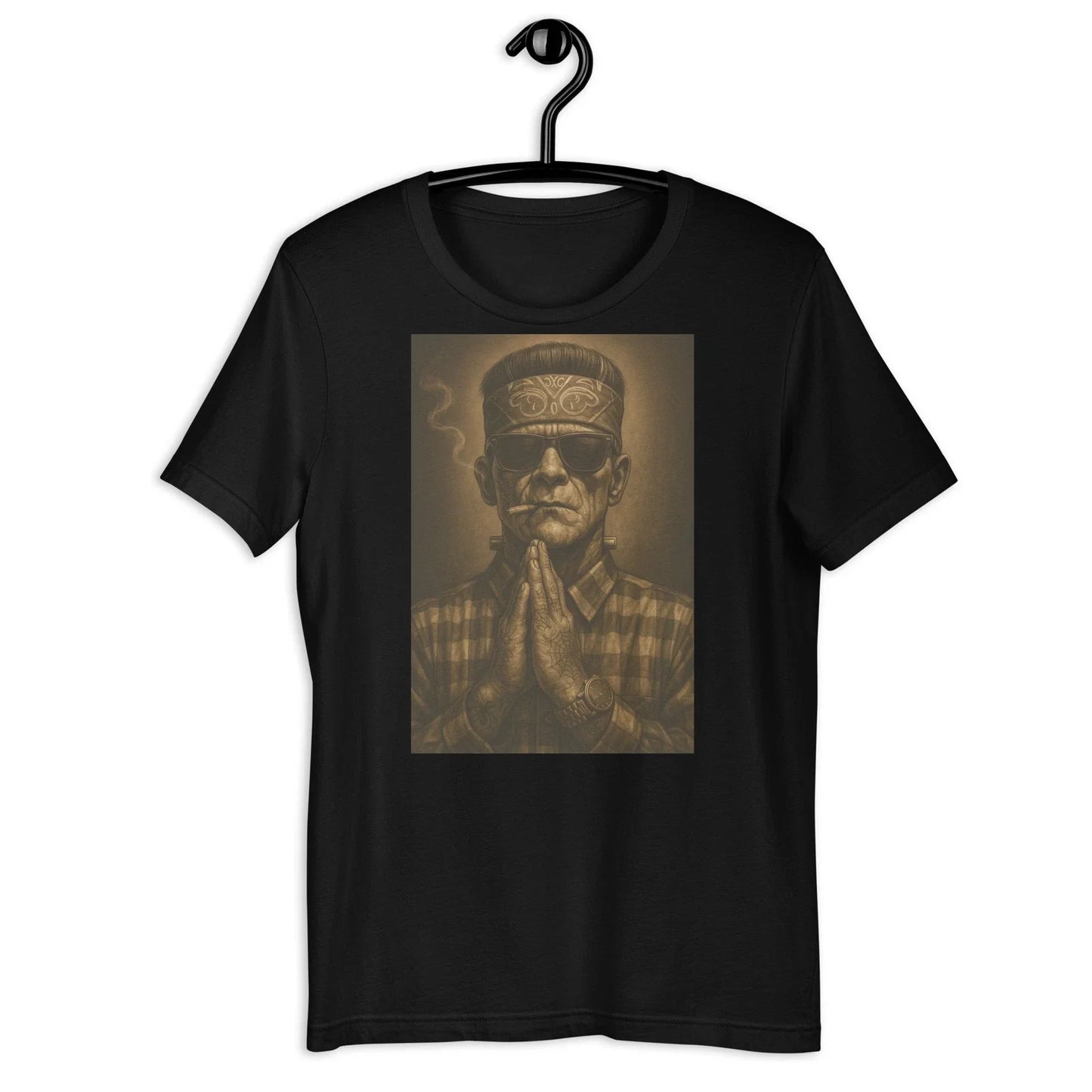 Chicano Homie Praying Bandana Tattoo Street Art Vintage T-Shirt Design! Unisex T-shirt, Sweatshirt, Hoodie, Long Sleeve Tee - T-Shirt, Sweatshirt, Hoodie