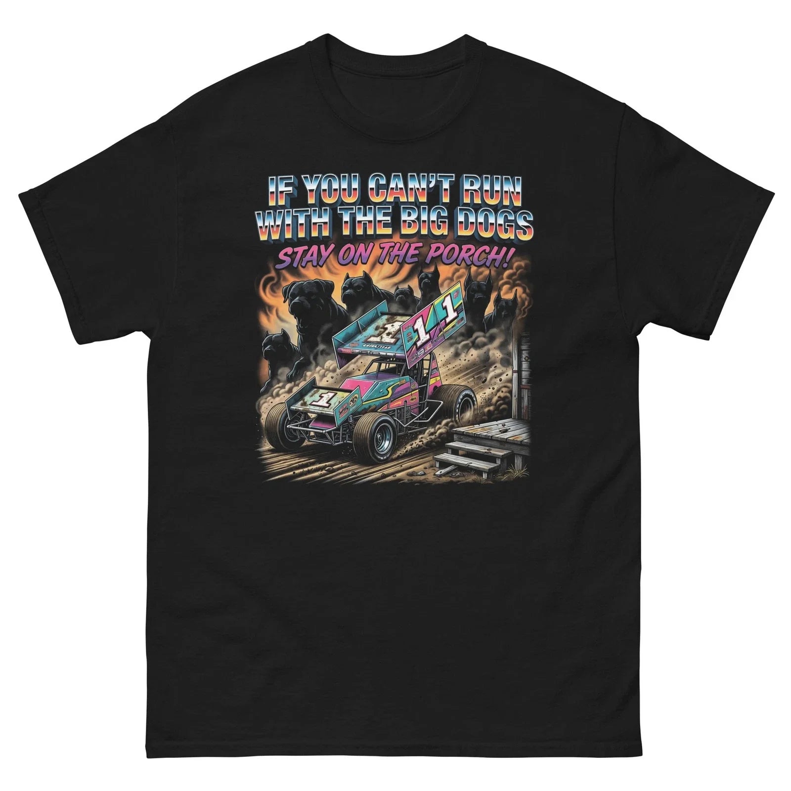 Retro 90s Sprint Car Racing Tee Run With The Big Dogs Graphic Unisex T-shirt, Sweatshirt, Hoodie, Long Sleeve Tee - T-Shirt, Sweatshirt, Hoodie