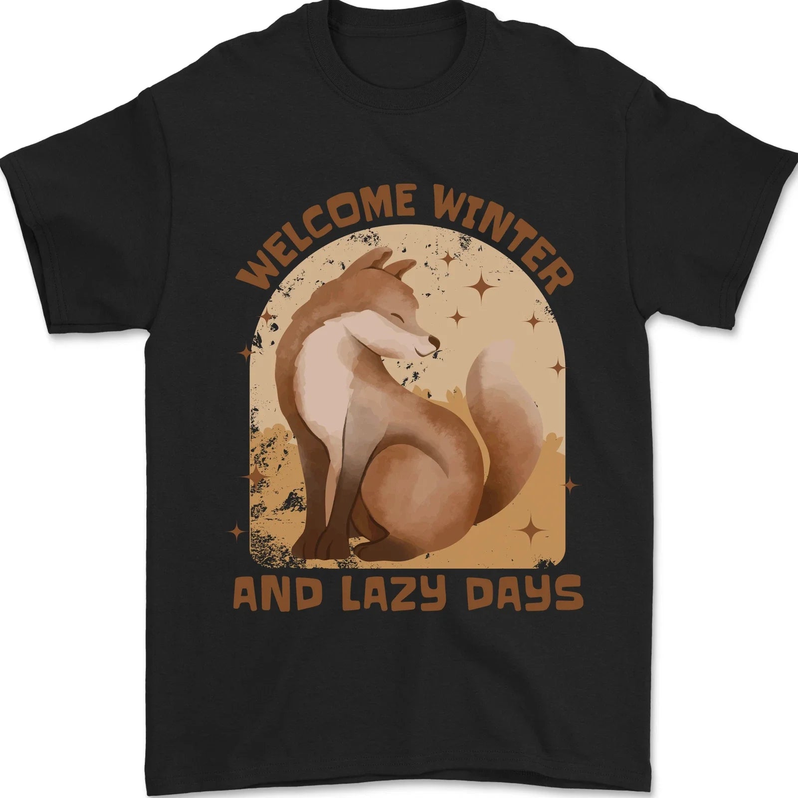 Fox Welcome Winter and Lazy Days Mens T-Shirt 100% Cotton Unisex T-shirt, Sweatshirt, Hoodie, Long Sleeve Tee - T-Shirt, Sweatshirt, Hoodie