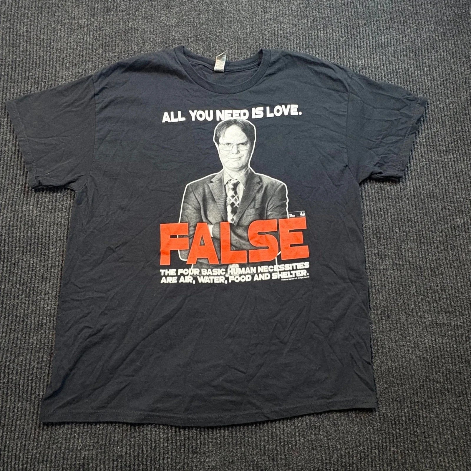Gildan T-Shirt Mens XL Black The Office Dwight Schrute False Graphic Tee Cotton Unisex T-shirt, Sweatshirt, Hoodie, Long Sleeve Tee - T-Shirt, Sweatshirt, Hoodie