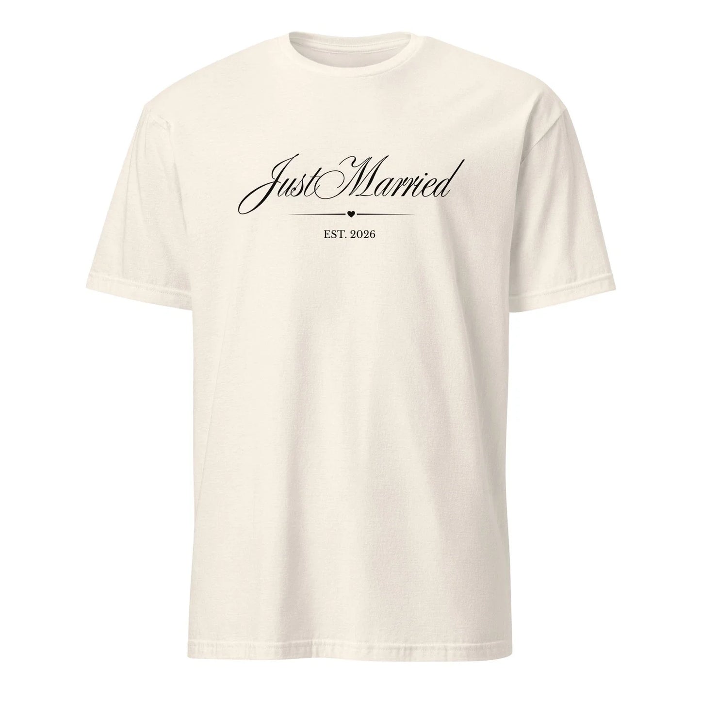 Just Married Est 2026 T-Shirt Script Wedding Gift - Minimalist Bride Tee Unisex T-shirt, Sweatshirt, Hoodie, Long Sleeve Tee - T-Shirt, Sweatshirt, Hoodie