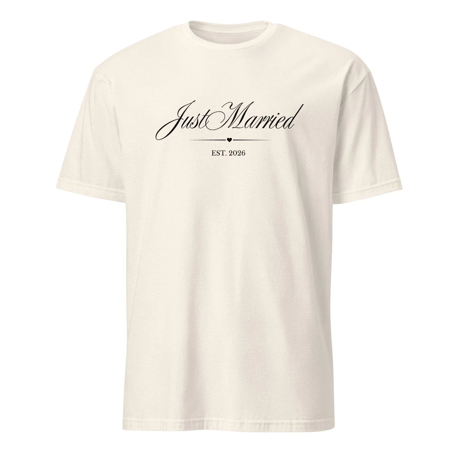 Just Married Est 2026 T-Shirt Script Wedding Gift - Minimalist Bride Tee Unisex T-shirt, Sweatshirt, Hoodie, Long Sleeve Tee - T-Shirt, Sweatshirt, Hoodie