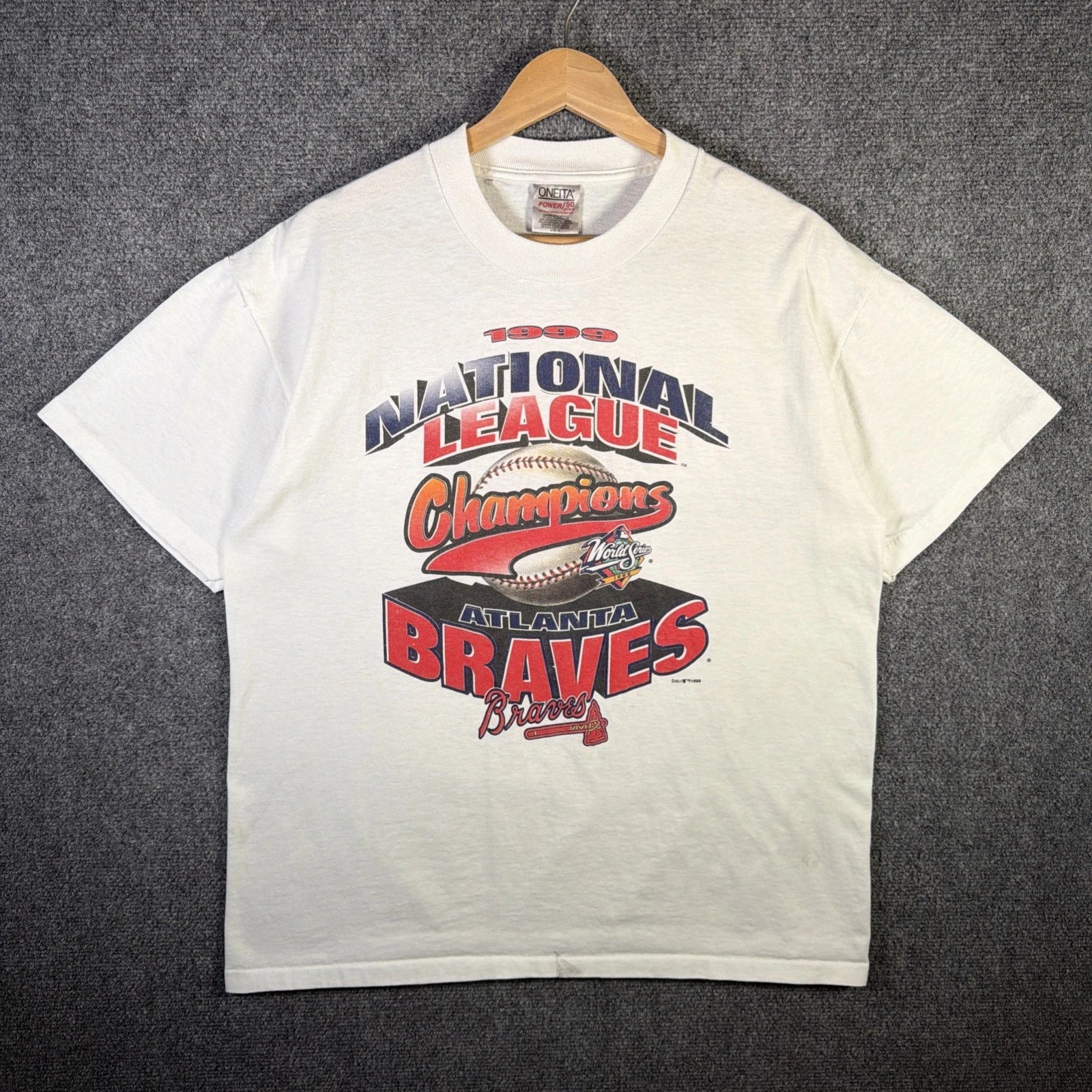 Vintage Atlanta Braves Shirt Mens Large White 90s USA Baseball World Series 1999 Unisex T-shirt, Sweatshirt, Hoodie, Long Sleeve Tee - T-Shirt, Sweatshirt, Hoodie