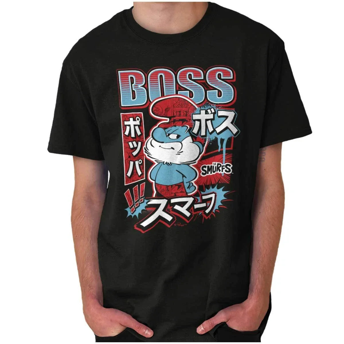 The Smurfs Japanese Kanji Boss Papa Cartoon Mens Casual Crewneck T Shirts Tees Unisex T-shirt, Sweatshirt, Hoodie, Long Sleeve Tee - T-Shirt, Sweatshirt, Hoodie