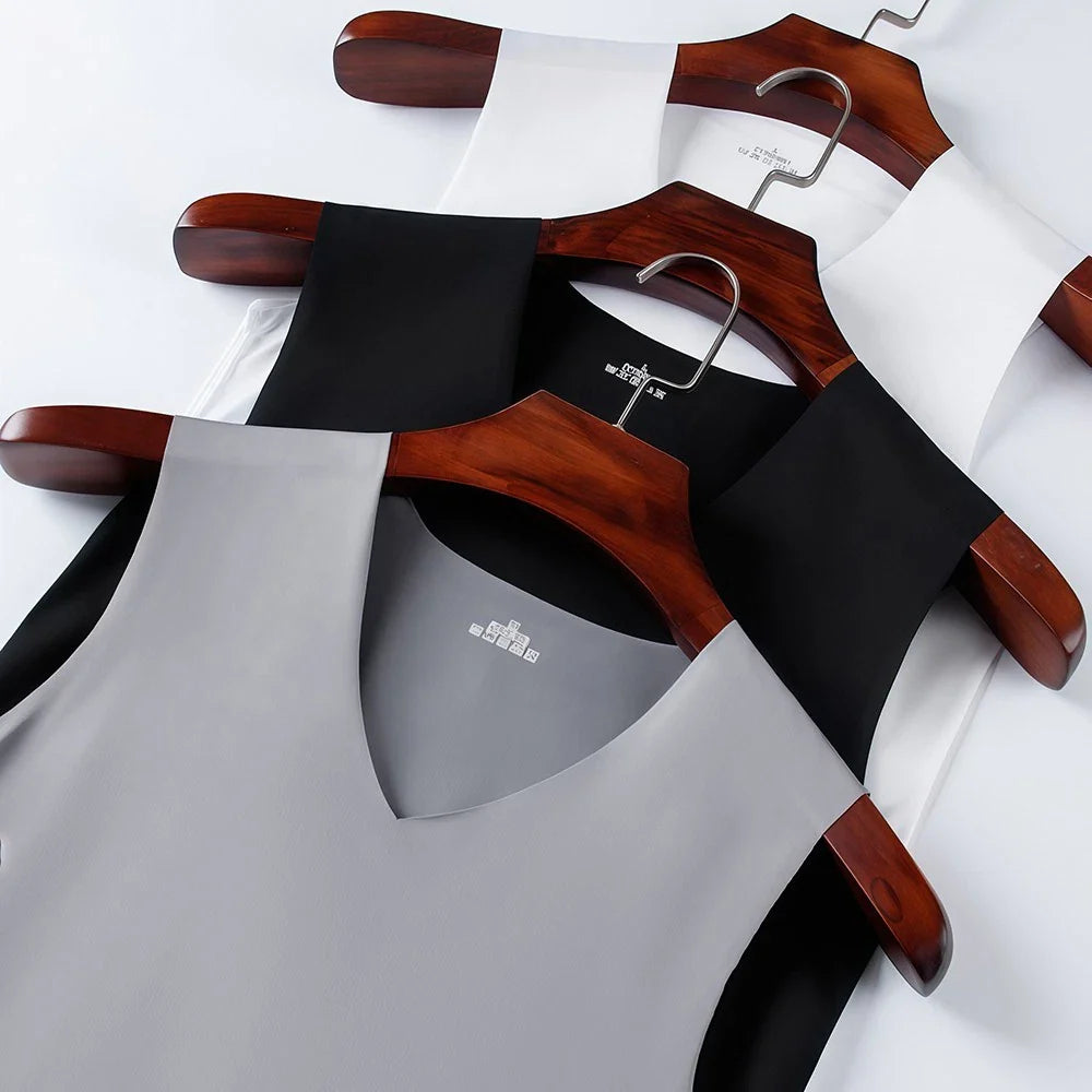 Mens Solid Color Casual Sleeveless V Neck Ice Silk Vest For Summer Spring Unisex T-shirt, Sweatshirt, Hoodie, Long Sleeve Tee - T-Shirt, Sweatshirt, Hoodie
