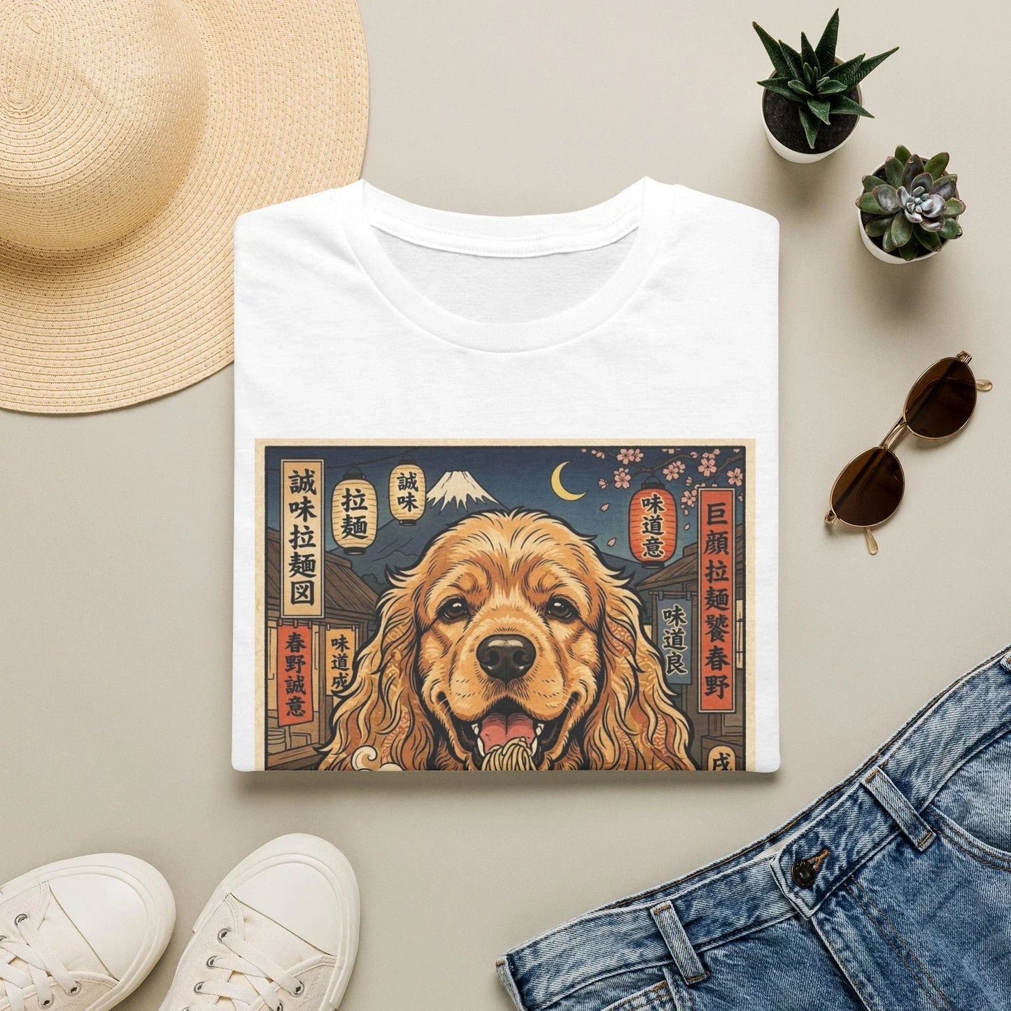 Cocker Spaniel Ramen Bowl T-Shirt | Japanese Ukiyo-e Dog Art Unisex T-shirt, Sweatshirt, Hoodie, Long Sleeve Tee - T-Shirt, Sweatshirt, Hoodie