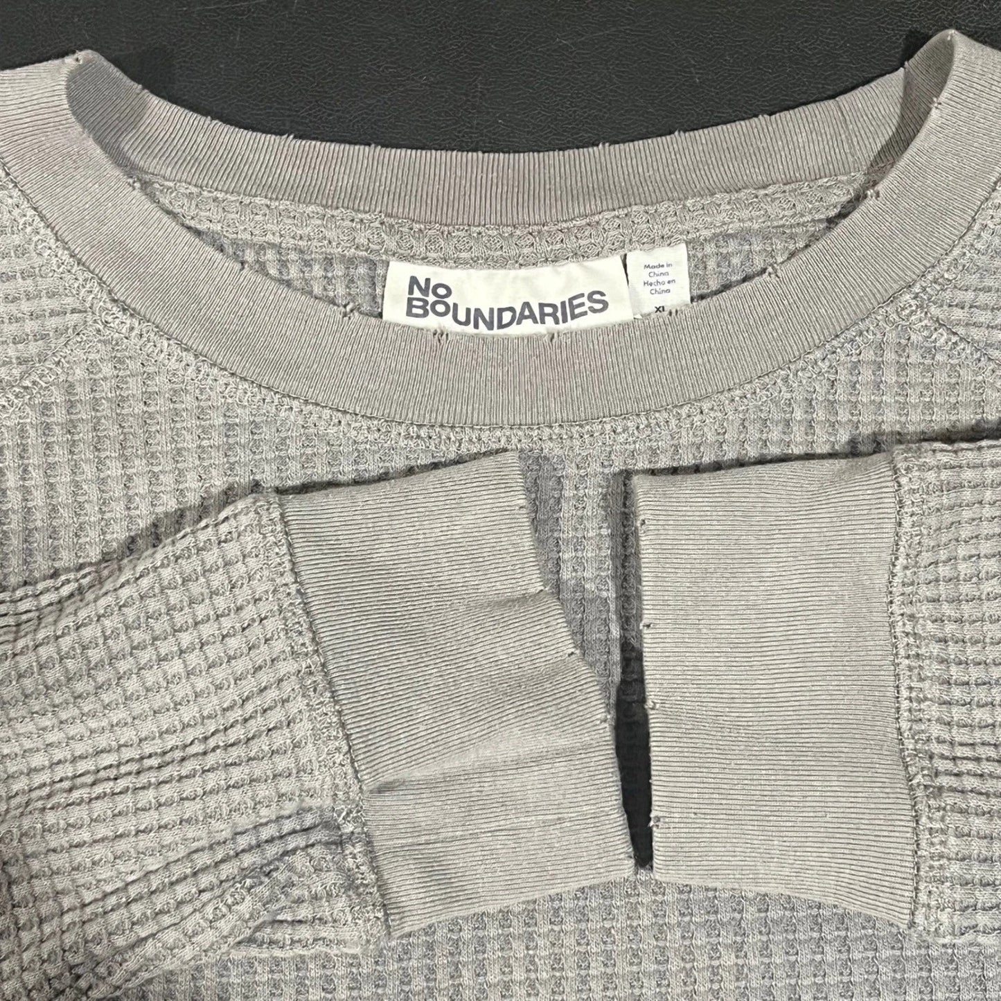 No Boundaries Mens Grunge Gray Waffle Knit Long Sleeve Shirt Thermal Top Size XL Unisex T-shirt, Sweatshirt, Hoodie, Long Sleeve Tee - T-Shirt, Sweatshirt, Hoodie