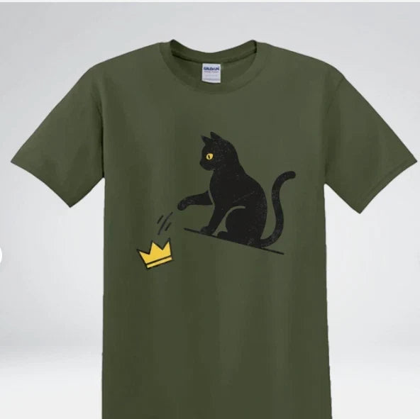 Funny Cat Knocking Crown Anti King Humor Minimalist Graphic T-Shirt Unisex T-shirt, Sweatshirt, Hoodie, Long Sleeve Tee - T-Shirt, Sweatshirt, Hoodie
