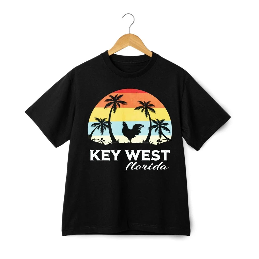 Retro Key West Florida Graphic Tee Unisex Casual TShirt Sunset Palm Print Unisex T-shirt, Sweatshirt, Hoodie, Long Sleeve Tee - T-Shirt, Sweatshirt, Hoodie