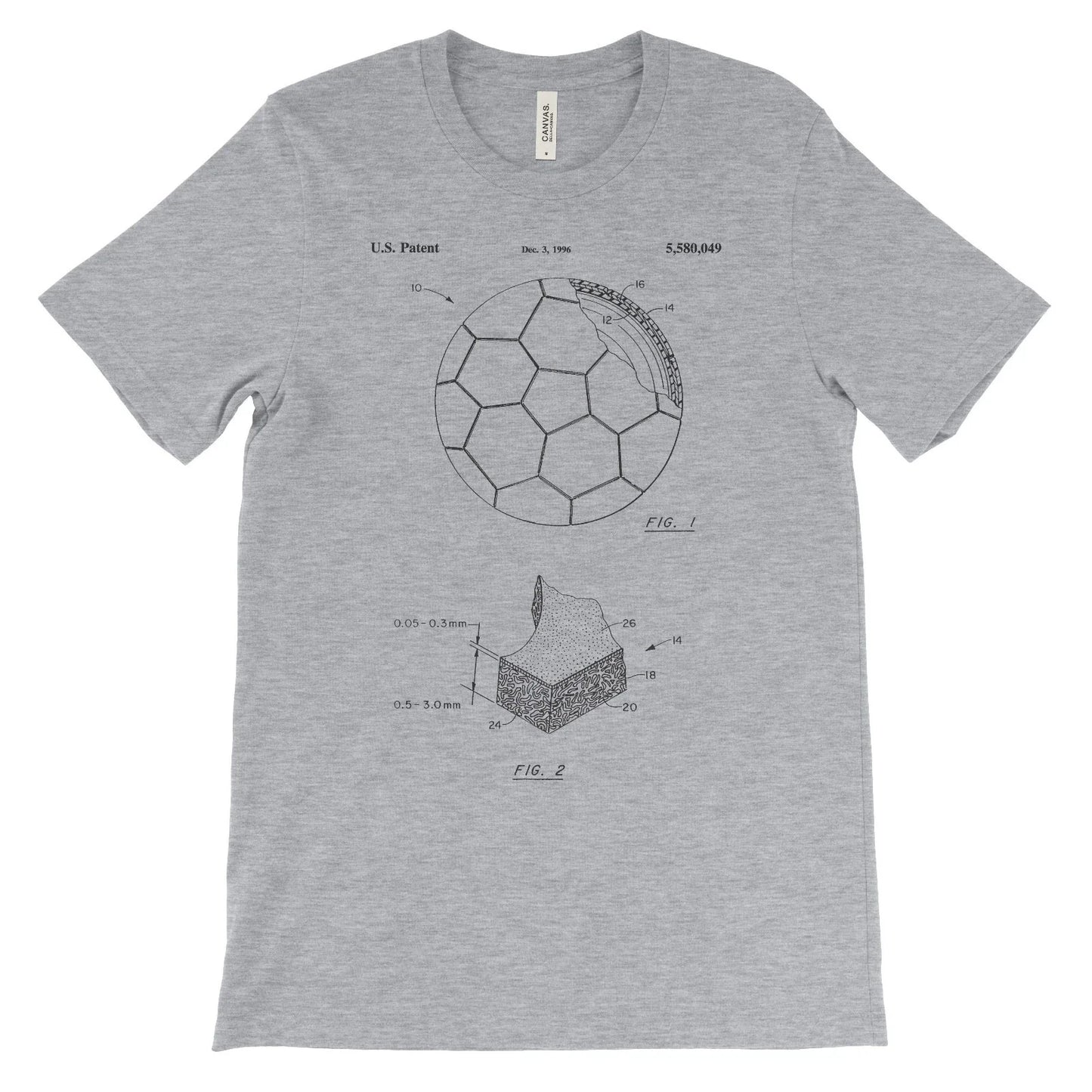 Soccer Ball Patent T-Shirt.100% Cotton Comfy Tee on Black White or Gray. NEW Unisex T-shirt, Sweatshirt, Hoodie, Long Sleeve Tee - T-Shirt, Sweatshirt, Hoodie