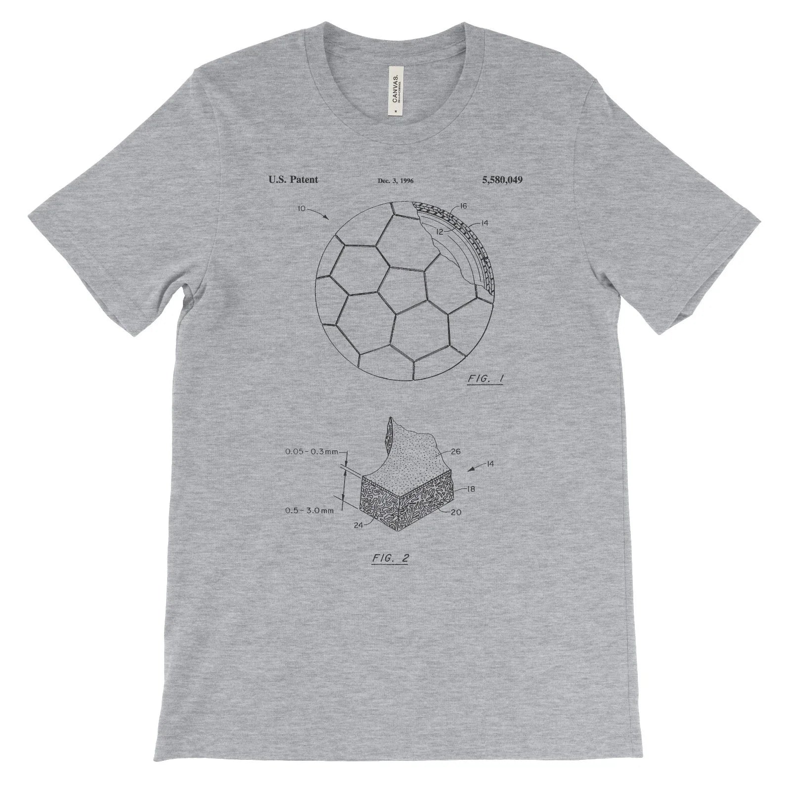 Soccer Ball Patent T-Shirt.100% Cotton Comfy Tee on Black White or Gray. NEW Unisex T-shirt, Sweatshirt, Hoodie, Long Sleeve Tee - T-Shirt, Sweatshirt, Hoodie