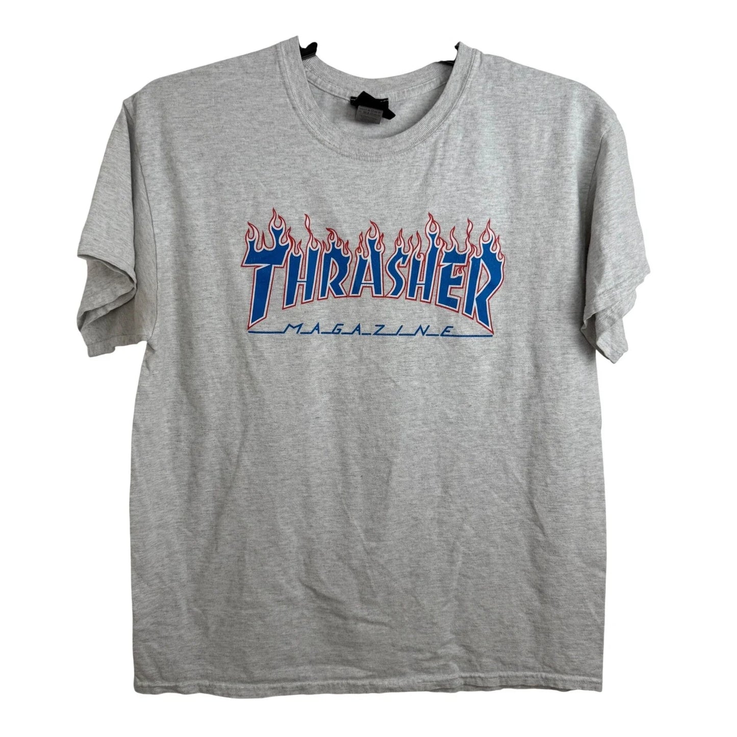 Thrasher Magazine Flame Logo T-Shirt Size Large Gray Blue Red Skater Streetwear Unisex T-shirt, Sweatshirt, Hoodie, Long Sleeve Tee - T-Shirt, Sweatshirt, Hoodie